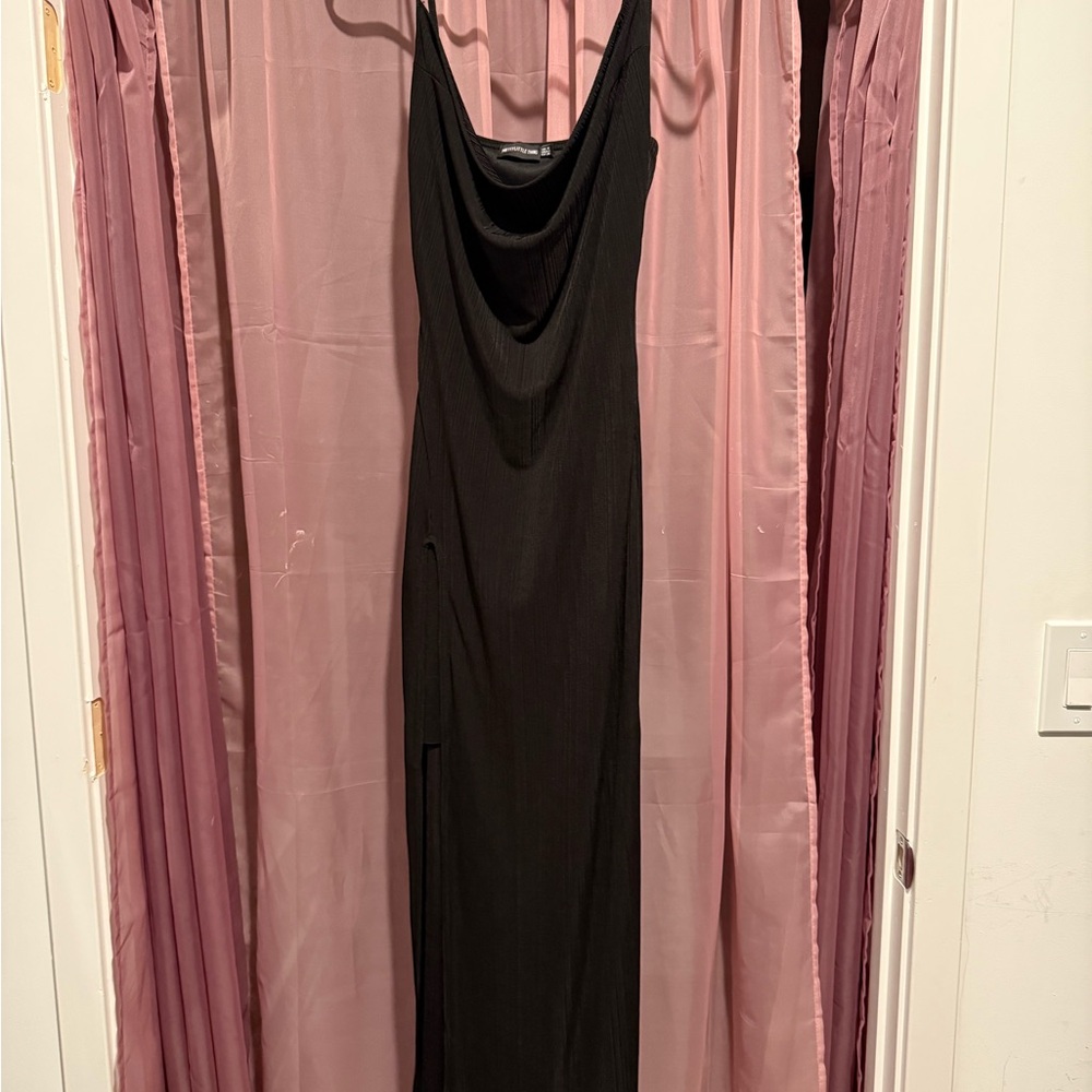 PrettyLittleThing Black Draped Maxi Dress